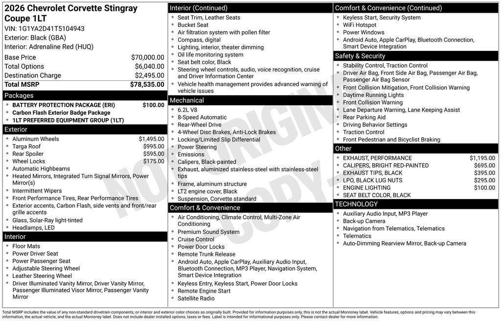 2026 Chevrolet Corvette Stingray 1LT