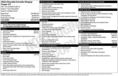 2026 Chevrolet Corvette Stingray 1LT