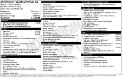 2026 Chevrolet Corvette Z06 1LZ