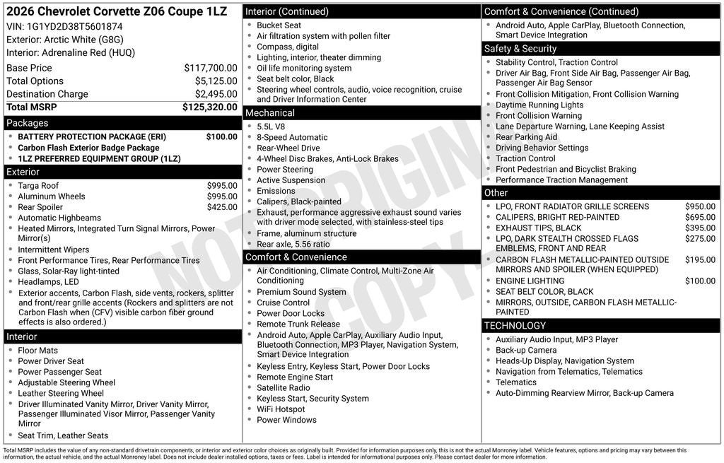 2026 Chevrolet Corvette Z06 1LZ