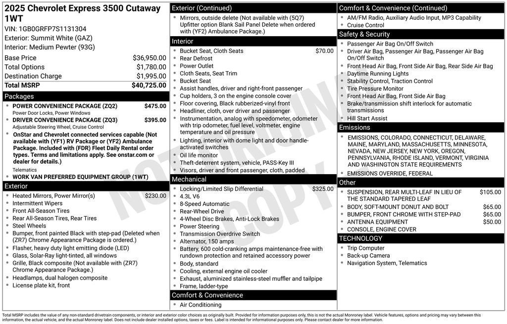 2025 Chevrolet Express Cutaway 3500 1WT