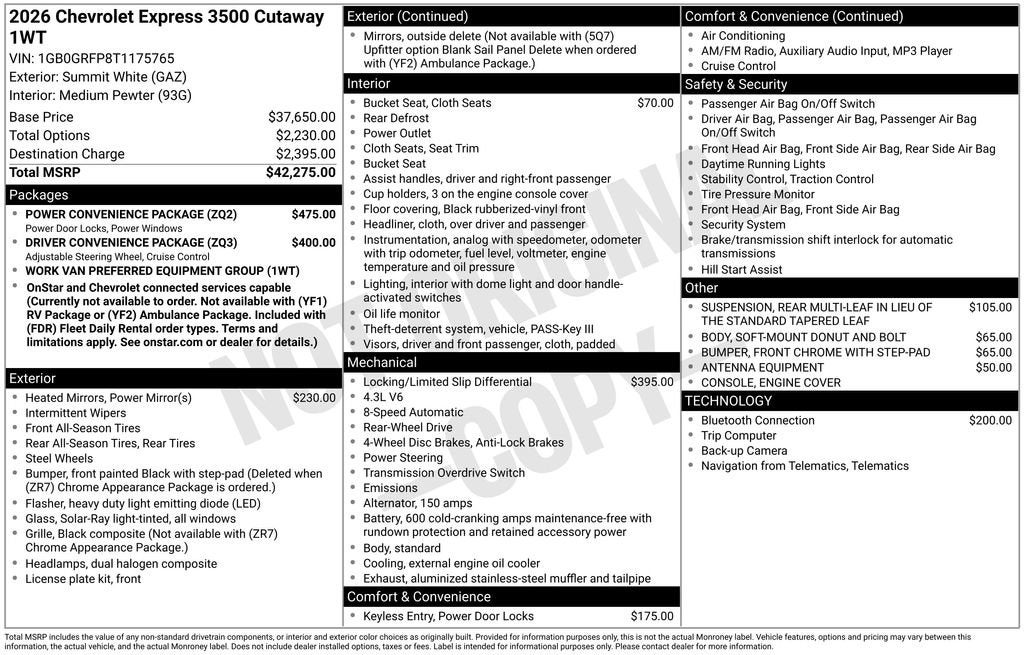 2026 Chevrolet Express Cutaway 3500 1WT