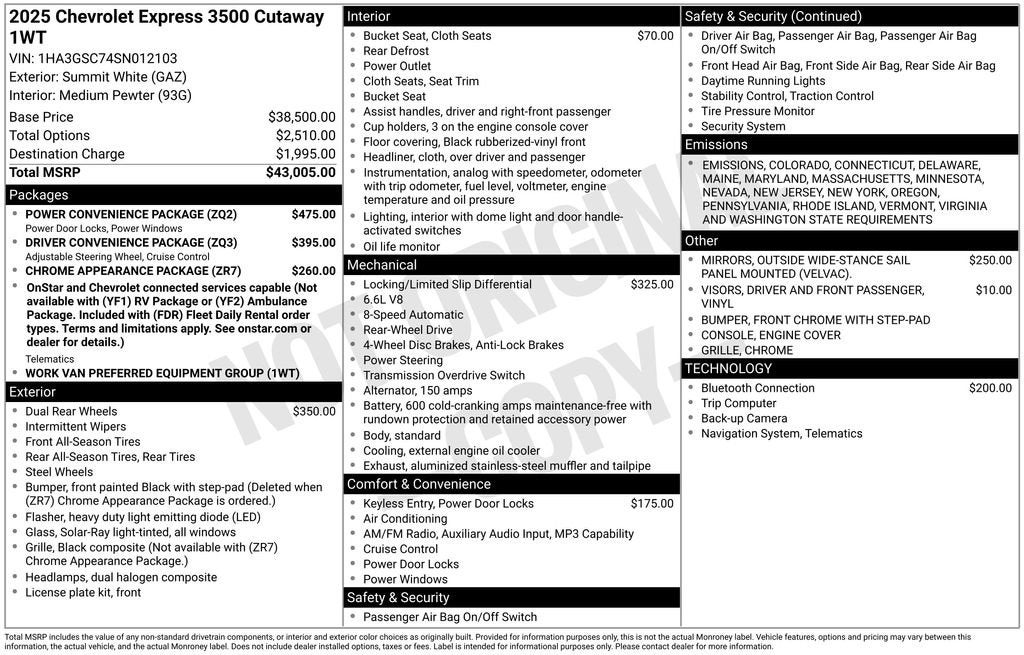 2025 Chevrolet Express Cutaway 3500 1WT