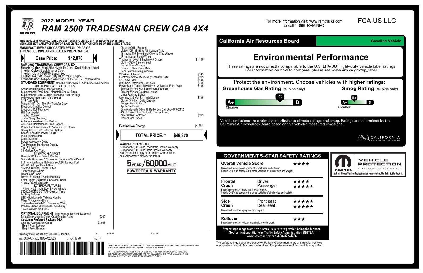 2022 RAM 2500 Tradesman Crew Cab 4x4 6'4" Box