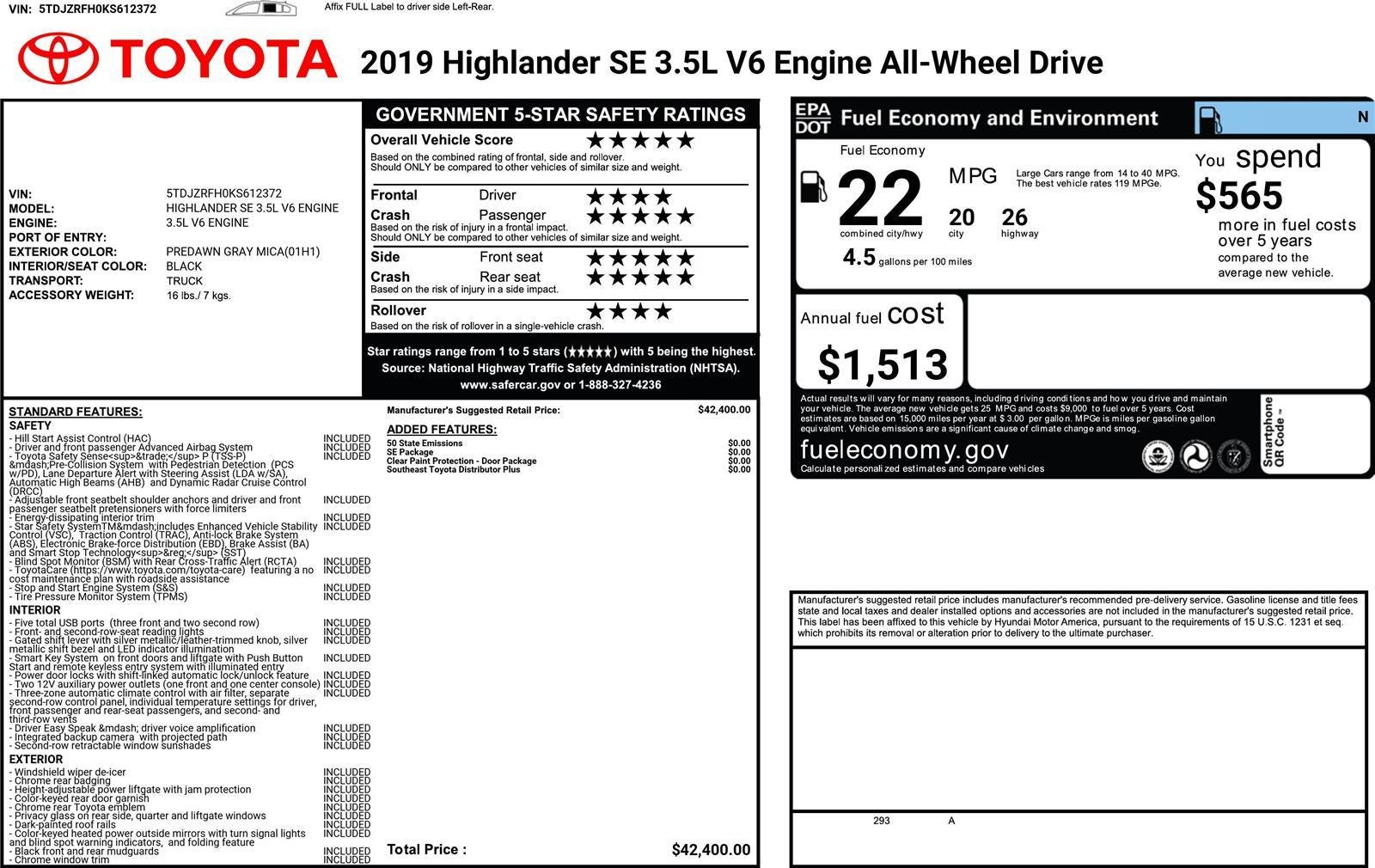 2019 Toyota Highlander SE